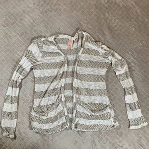 Three Hearts Womens Medium Sweater Open Front Cardigan Striped Pockets Stretch